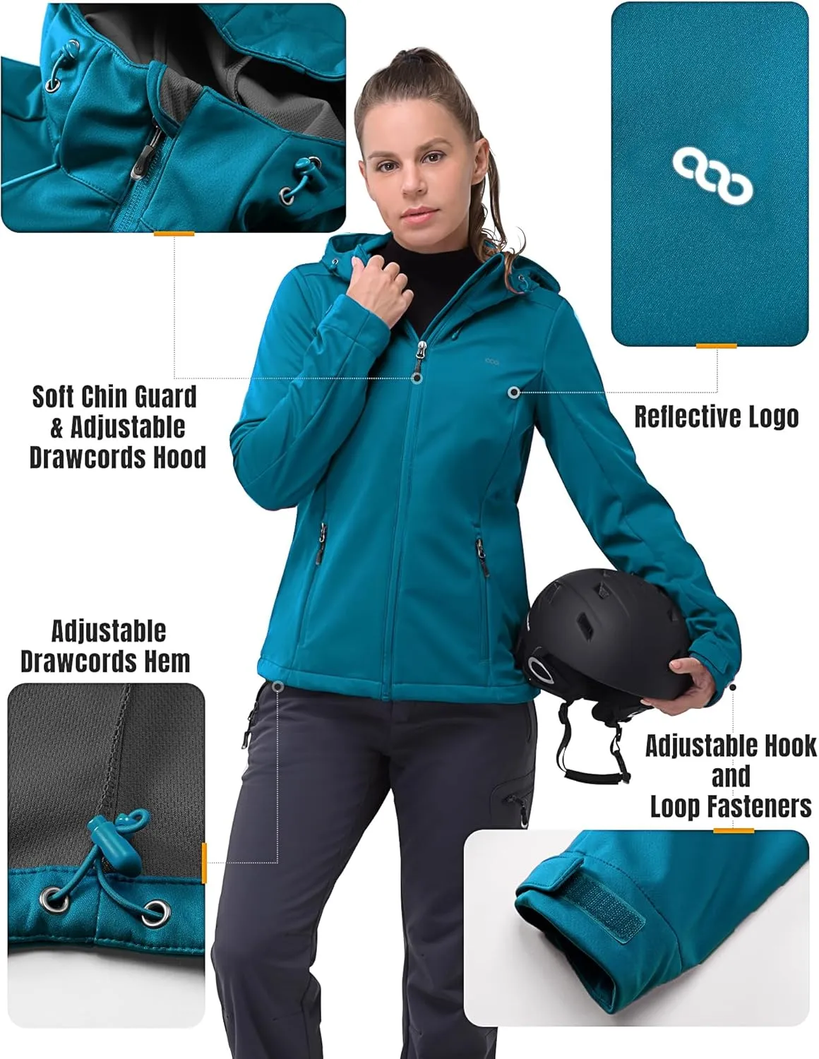 33,000ft Women's Softshell Jacket with Hood Waterproof Lightweight Windbreaker Windproof Rain Shell Jacket for Outdoor Hiking