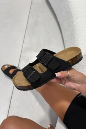 AYSHA Chunky Buckle Cork Sandals - Black