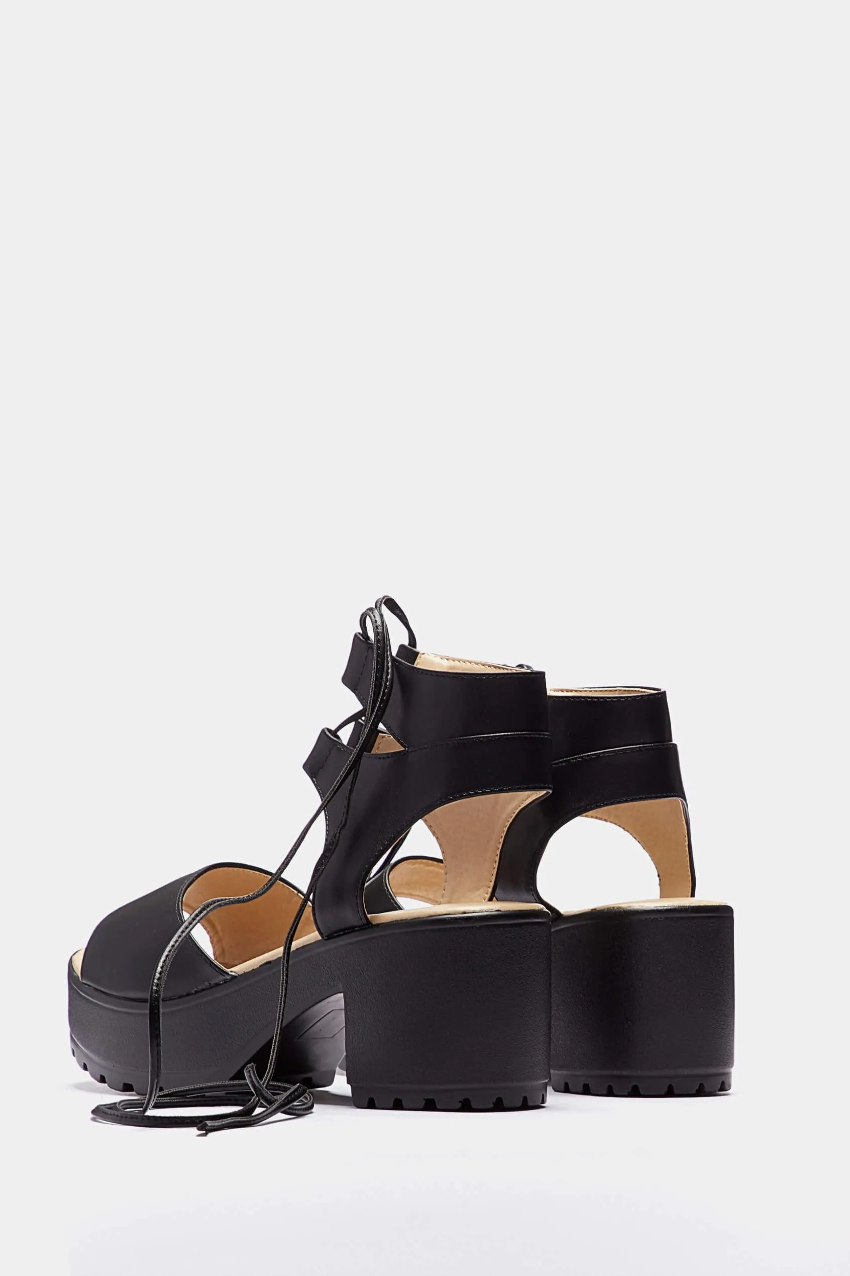 Black Ankle Lace Up Platform Sandal