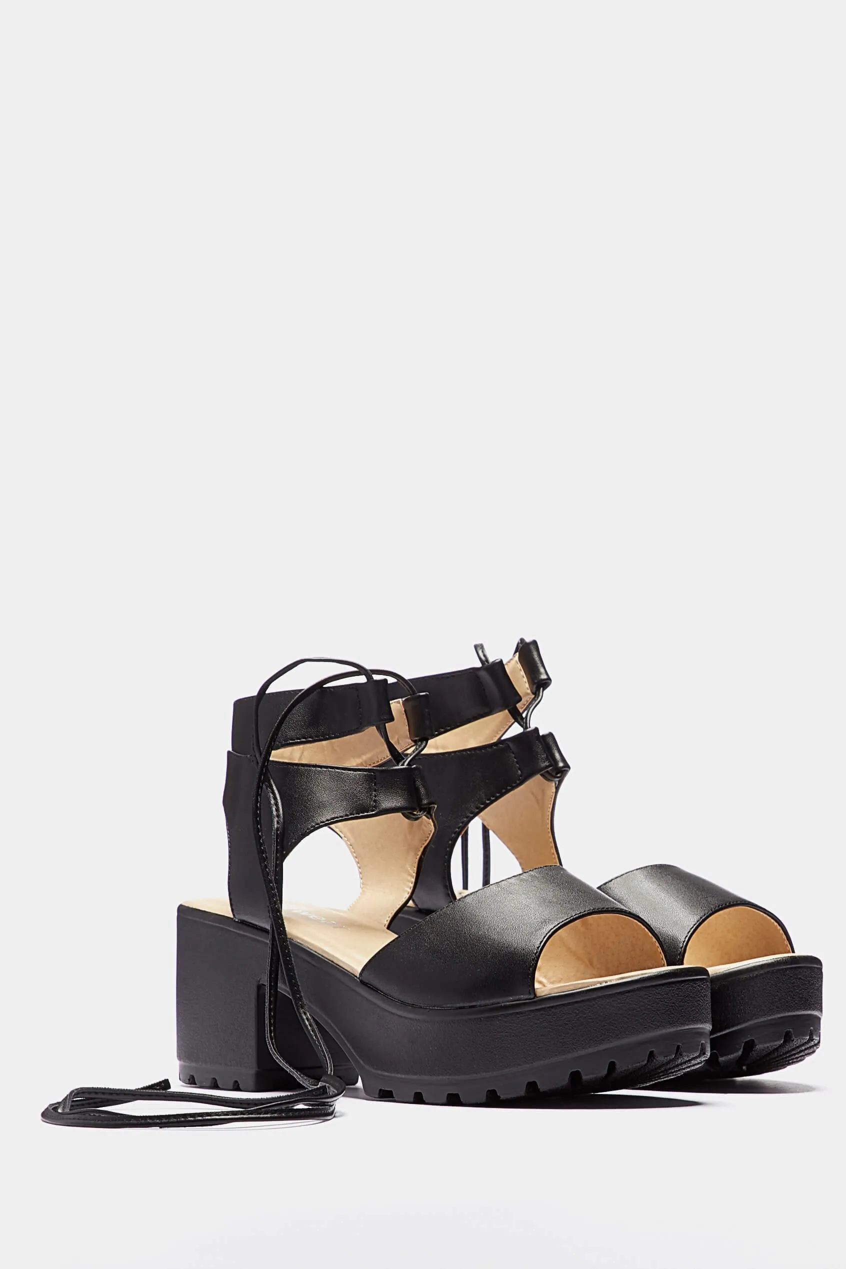 Black Ankle Lace Up Platform Sandal