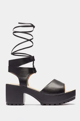 Black Ankle Lace Up Platform Sandal