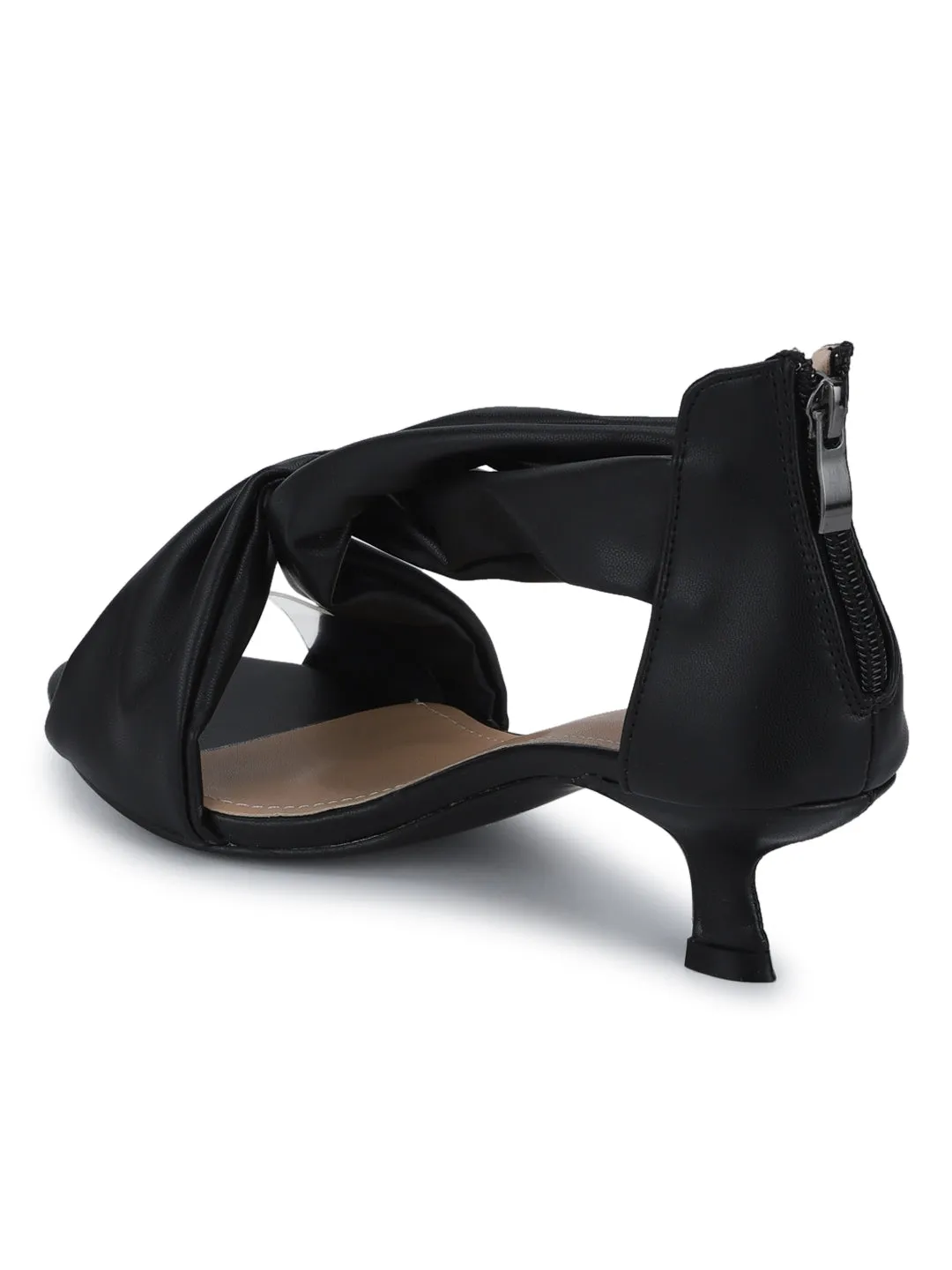 Black PU Twisted Strap Low Heel Stilettos