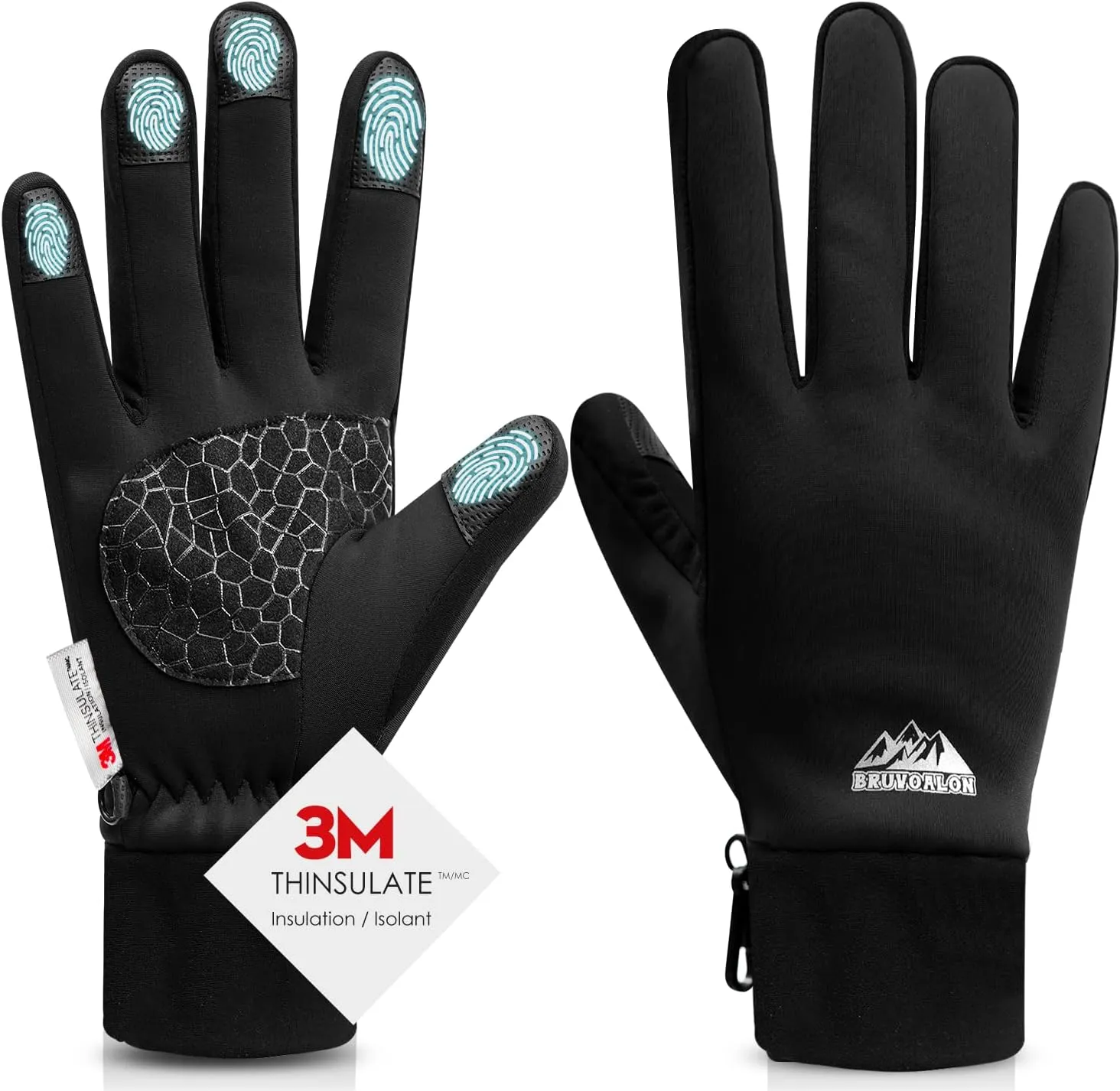 Bruvoalon W429 Winter Gloves for Women & Men - 3M Thermal Insulation & Lycra Fabric Surface & Windproof Coating, Touchscreen, Anti-Slip for Skiing, Running, Cycling, Hiking, Sports, Cold Weather