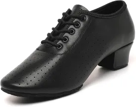 Dance Shoes for Women, Lace-up Black Jazz Shoes, Professional Latin Dance Heels, Ballroom Salsa Dance Shoes, Closed-Toe Split-Sole Low-Heel, Teaching Practice Performance Character Shoes