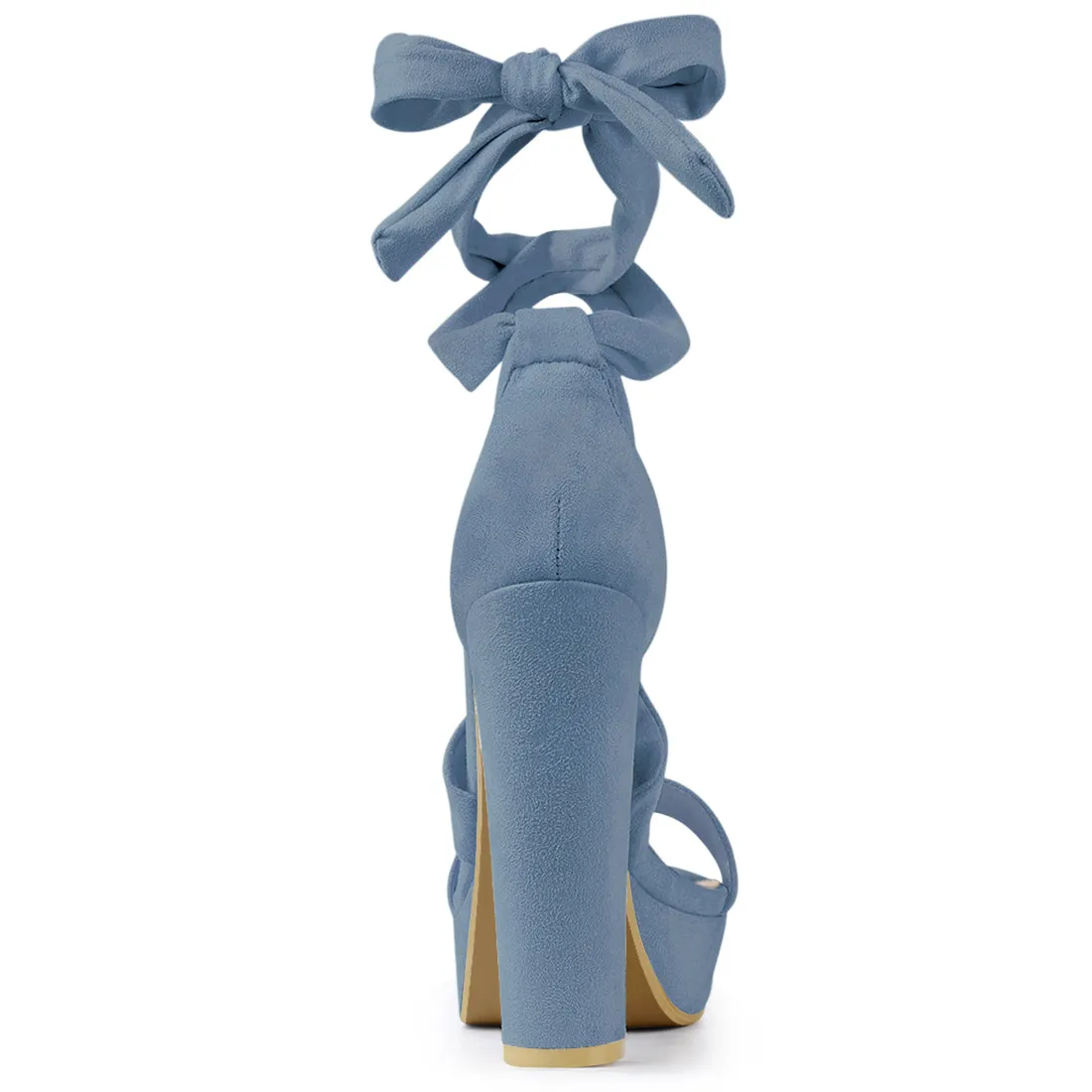Faux Suede Lace Up Platform Block Heel Sandals