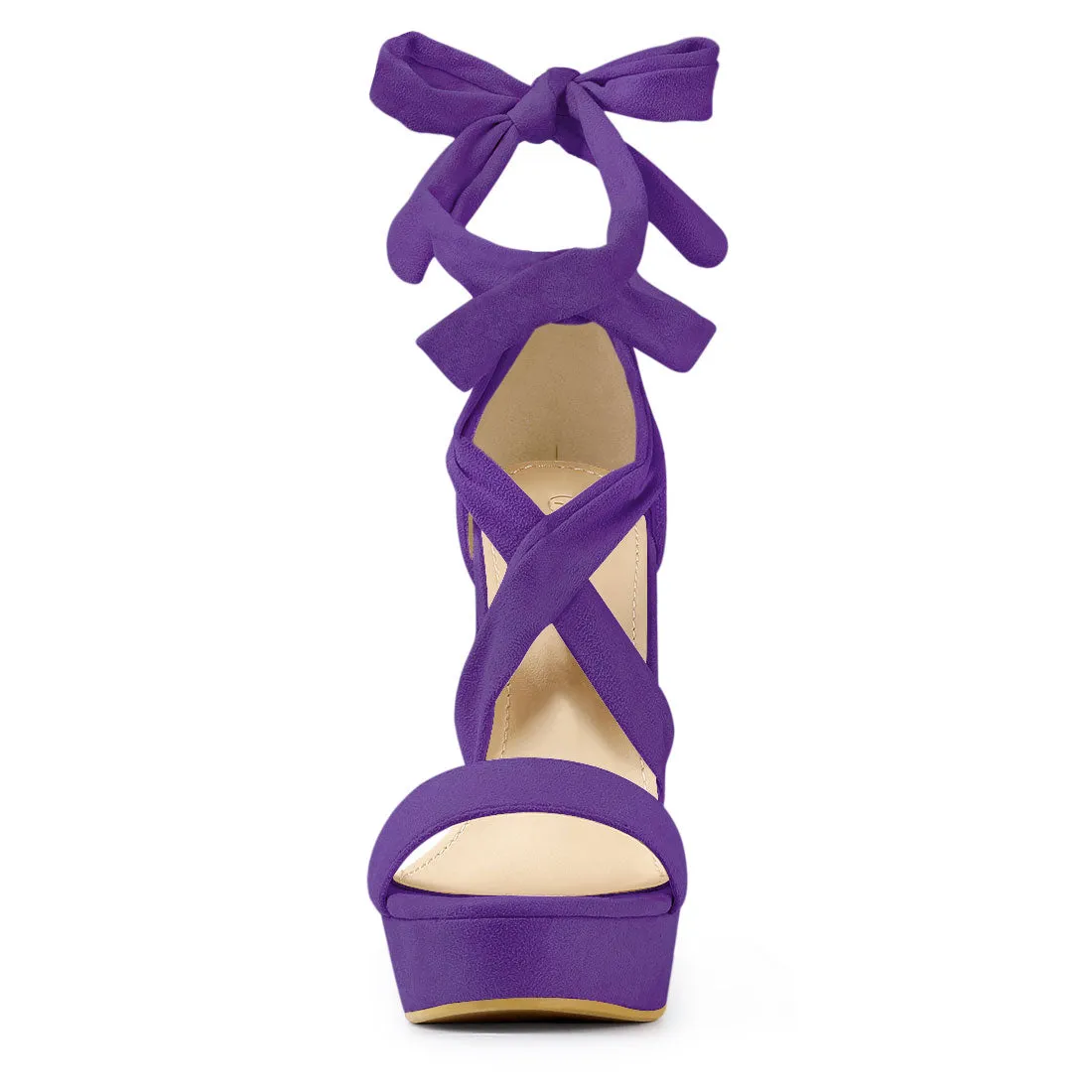 Faux Suede Lace Up Platform Block Heel Sandals