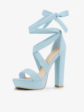 Faux Suede Lace Up Platform Block Heel Sandals