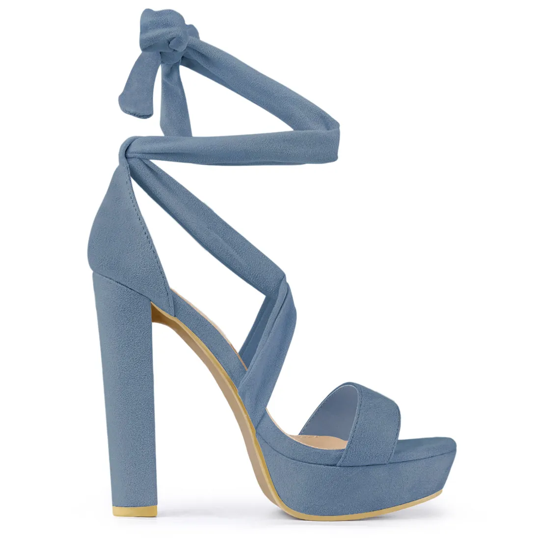 Faux Suede Lace Up Platform Block Heel Sandals