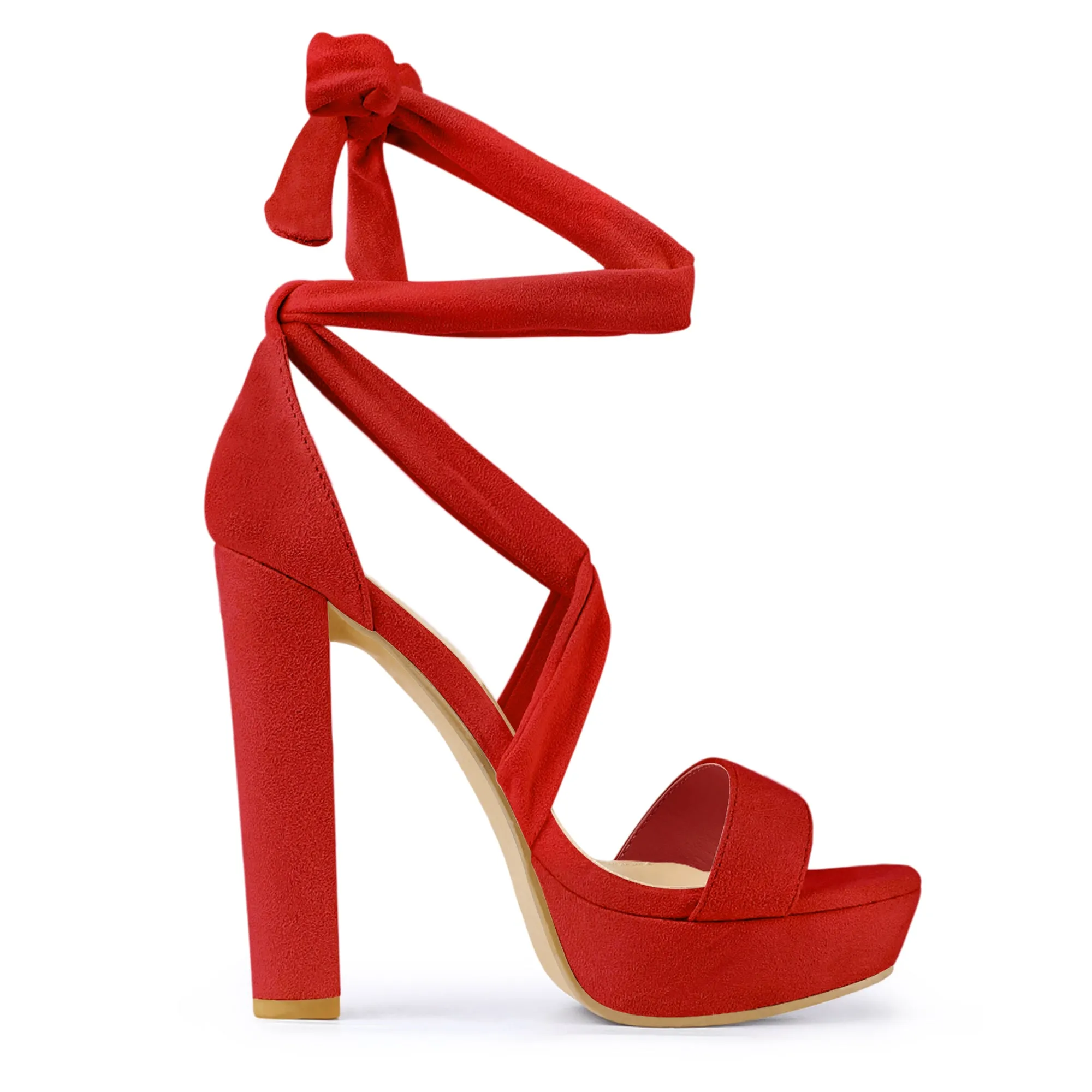 Faux Suede Lace Up Platform Block Heel Sandals