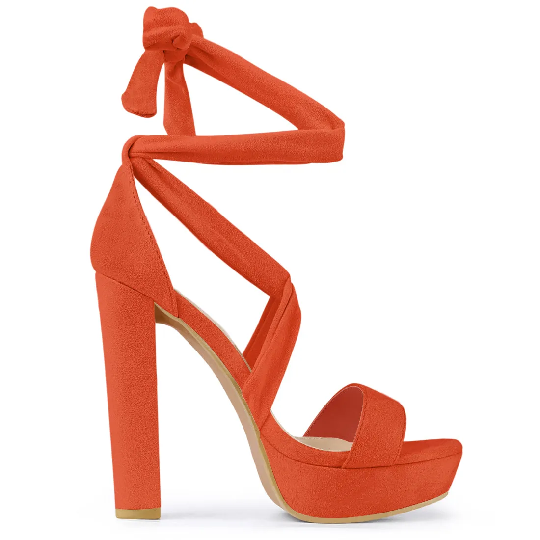 Faux Suede Lace Up Platform Block Heel Sandals