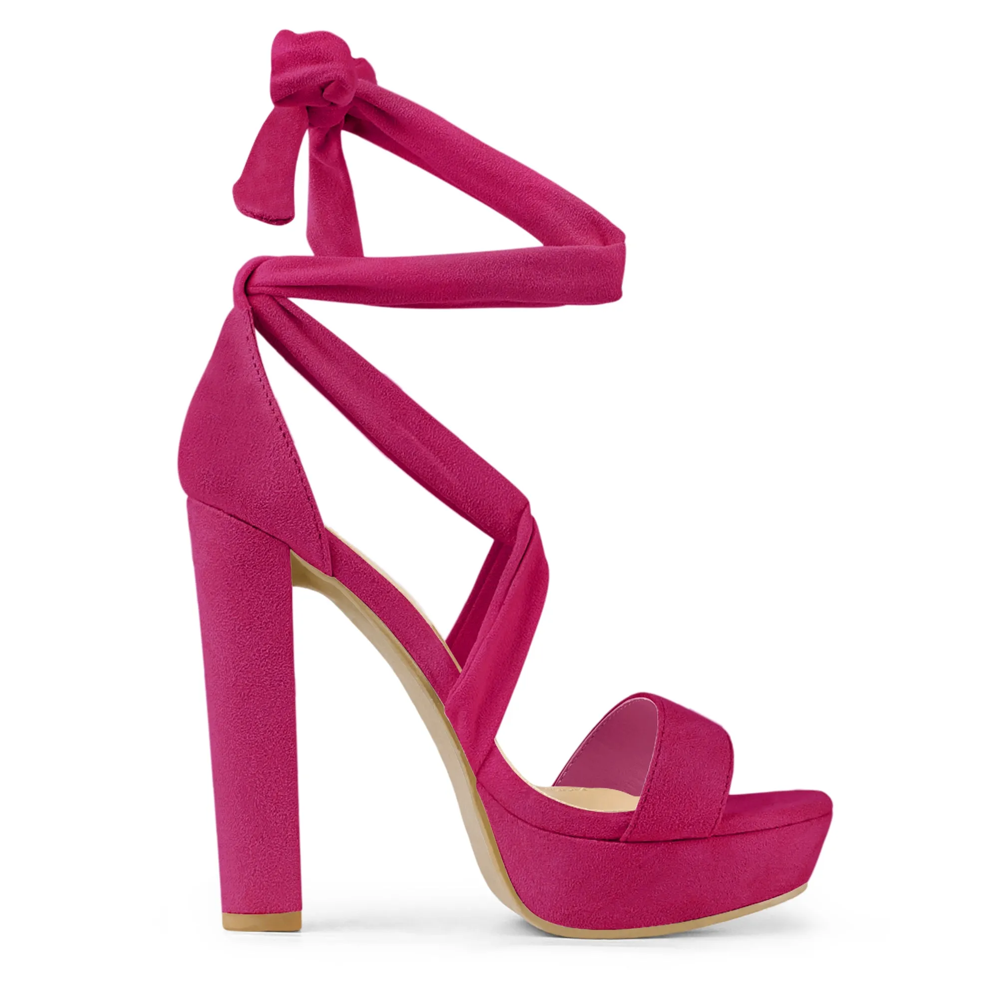 Faux Suede Lace Up Platform Block Heel Sandals
