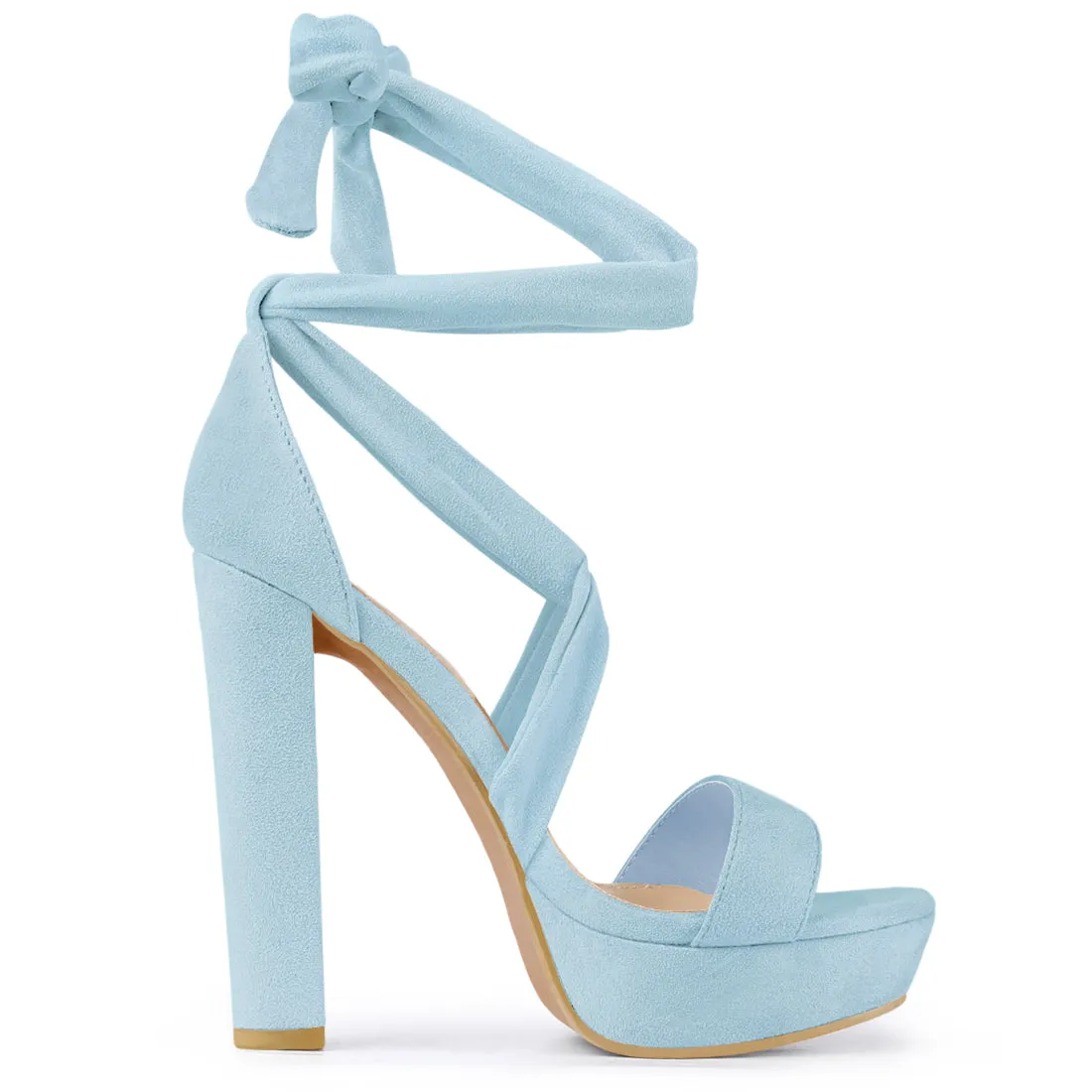 Faux Suede Lace Up Platform Block Heel Sandals