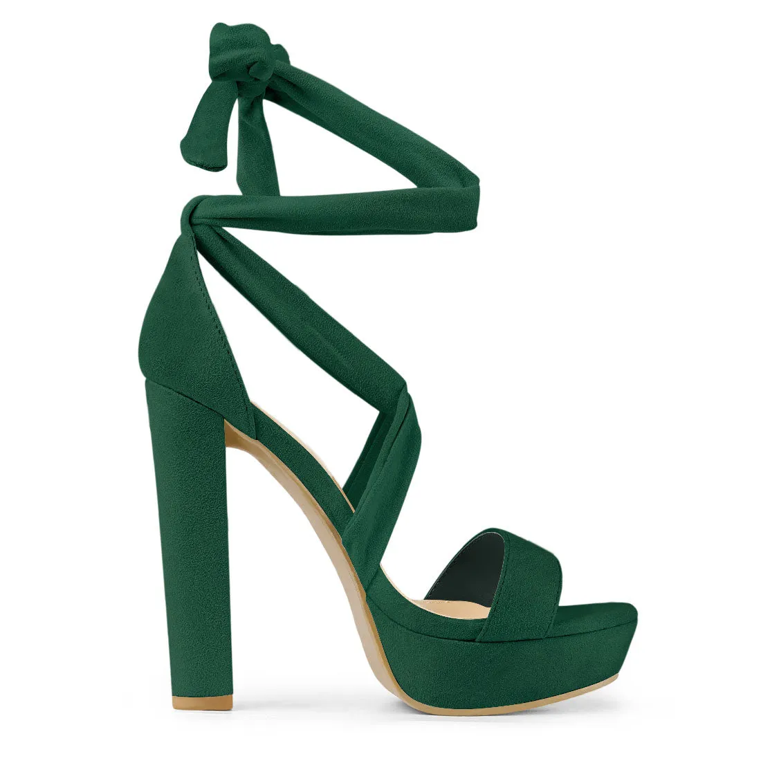 Faux Suede Lace Up Platform Block Heel Sandals