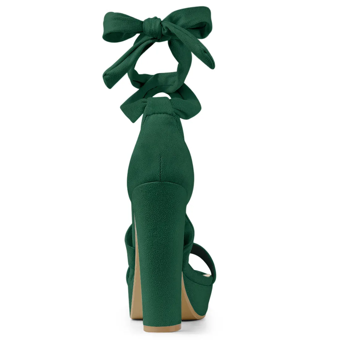 Faux Suede Lace Up Platform Block Heel Sandals