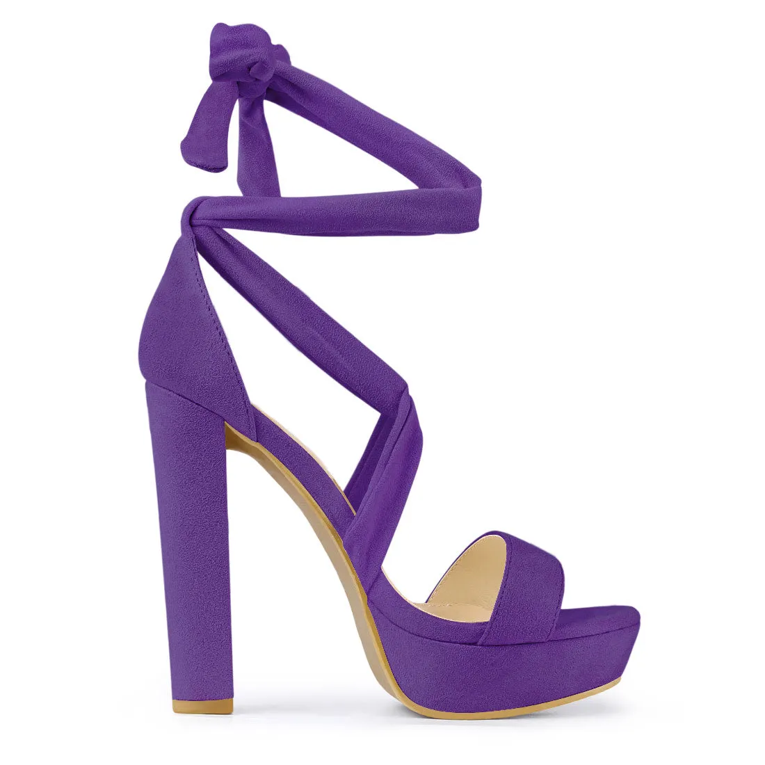 Faux Suede Lace Up Platform Block Heel Sandals