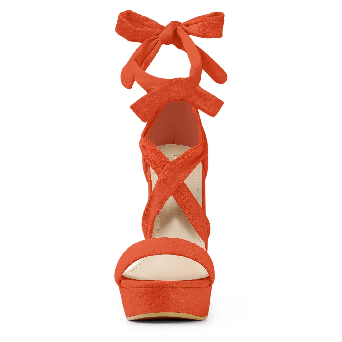 Faux Suede Lace Up Platform Block Heel Sandals