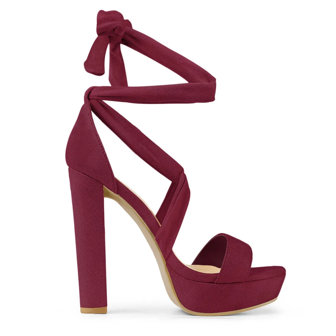 Faux Suede Lace Up Platform Block Heel Sandals