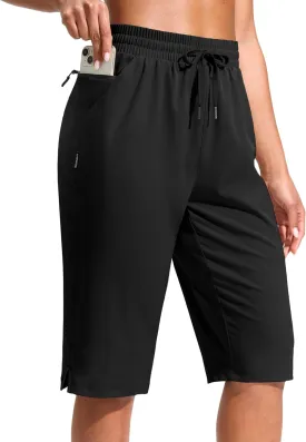 G Gradual Women's 13" Long Hiking Shorts with Zipper Pocket Lightweight Quick Dry Knee Length Bermuda Shorts for Women