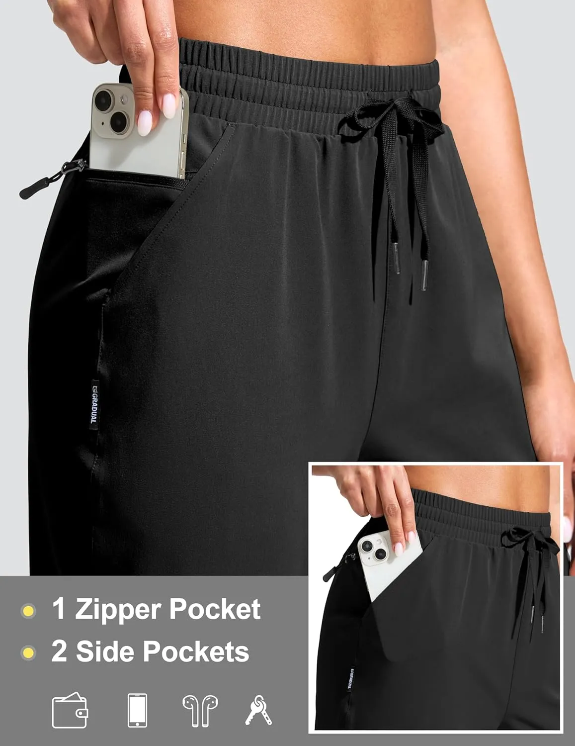 G Gradual Women's 13" Long Hiking Shorts with Zipper Pocket Lightweight Quick Dry Knee Length Bermuda Shorts for Women