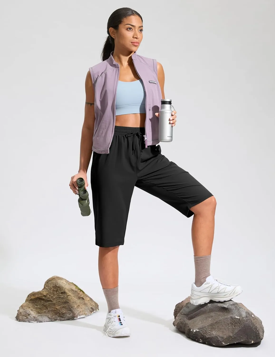 G Gradual Women's 13" Long Hiking Shorts with Zipper Pocket Lightweight Quick Dry Knee Length Bermuda Shorts for Women