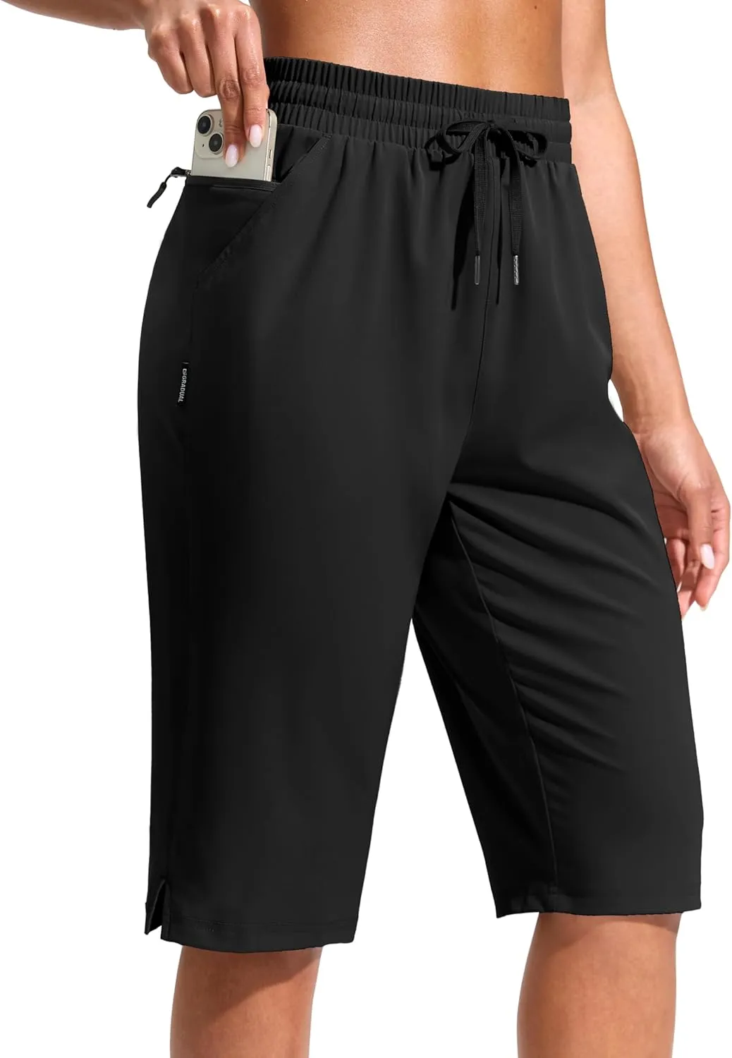 G Gradual Women's 13" Long Hiking Shorts with Zipper Pocket Lightweight Quick Dry Knee Length Bermuda Shorts for Women