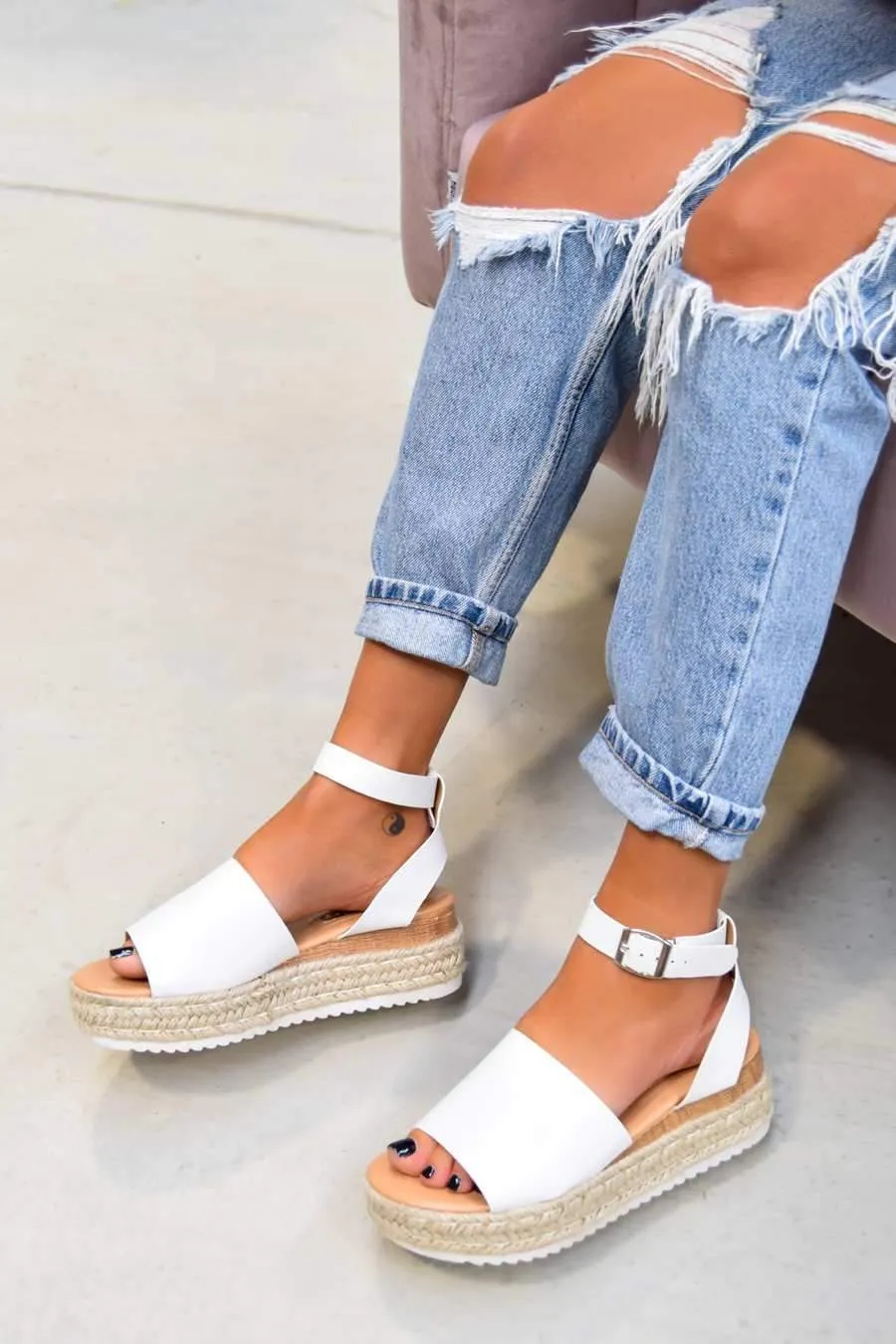 GET IT Chunky Platform Espadrille Sandals - White