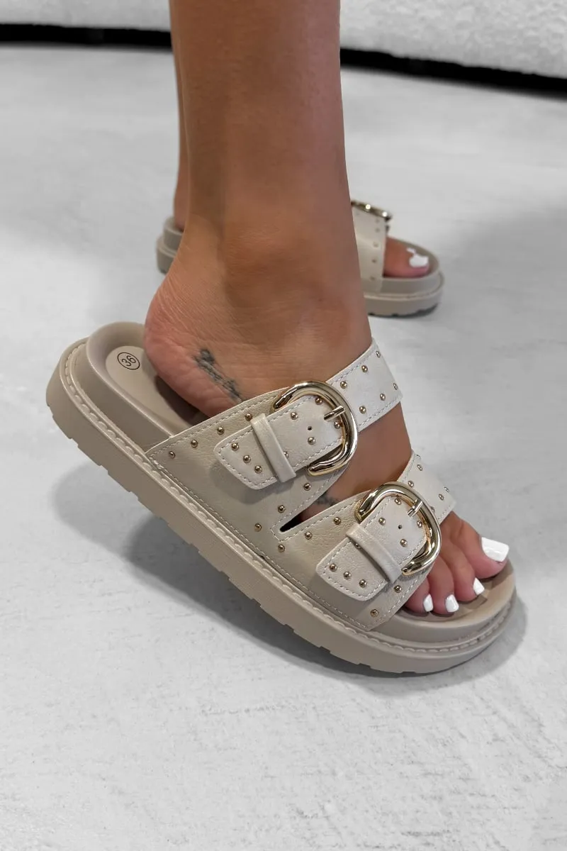 MIA Chunky Studded Buckle Sandals - Taupe