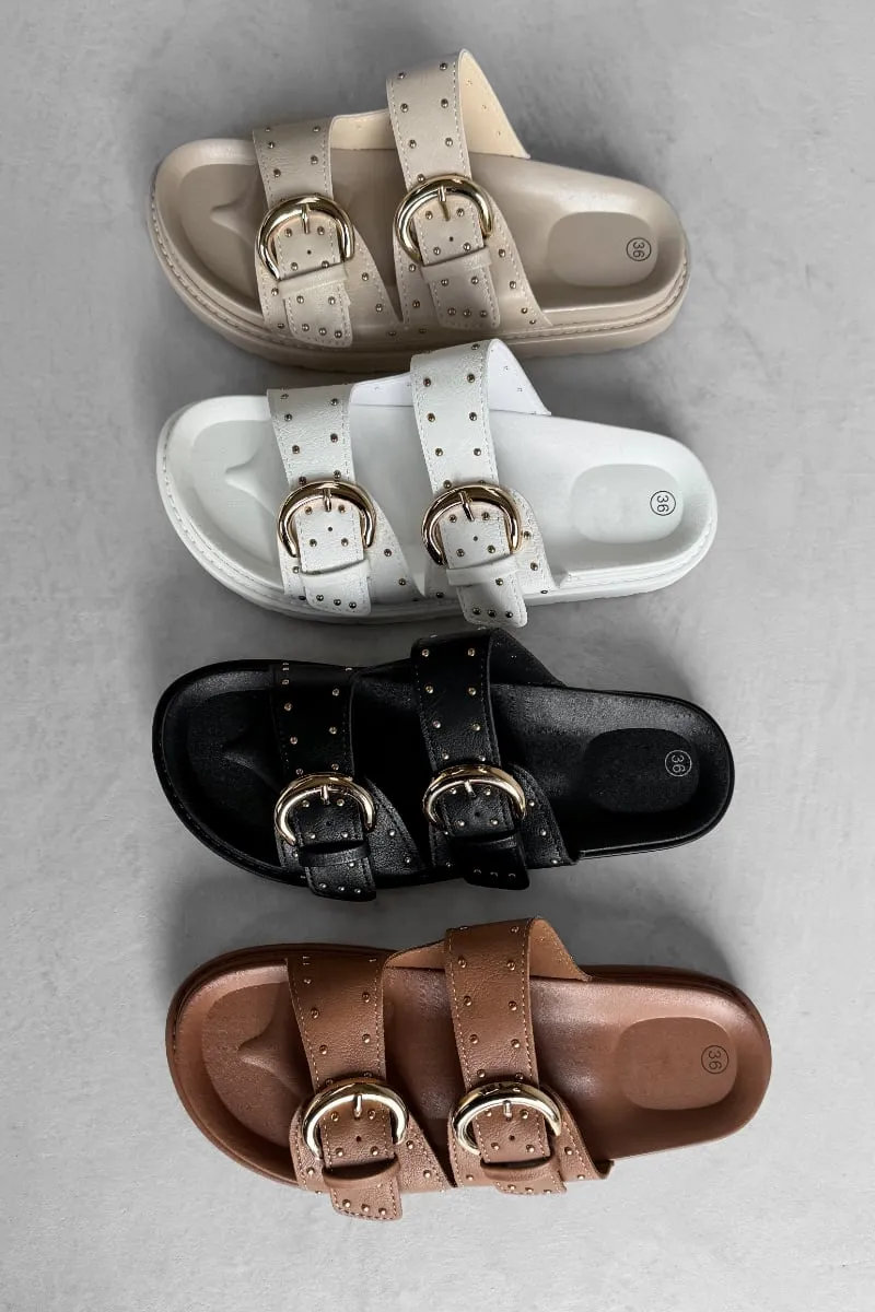 MIA Chunky Studded Buckle Sandals - Taupe