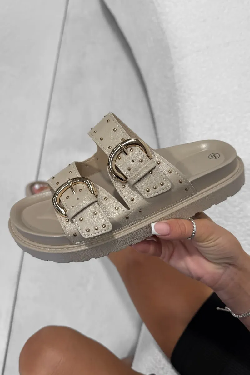 MIA Chunky Studded Buckle Sandals - Taupe