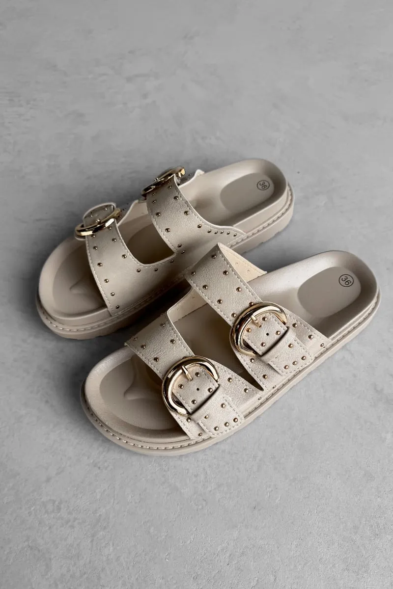 MIA Chunky Studded Buckle Sandals - Taupe