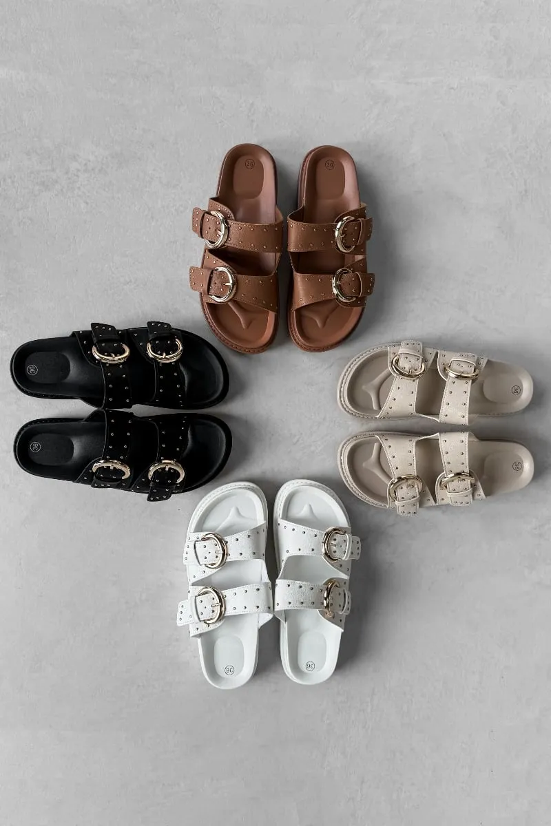 MIA Chunky Studded Buckle Sandals - Taupe