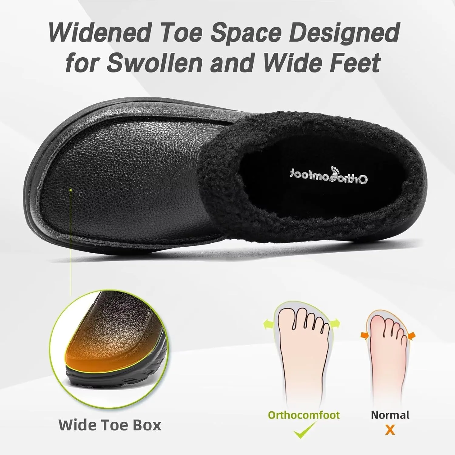 OrthoComfoot Women's Orthopedic Wide Winter Slippers for Diabetic: Comfortable Arch Support Flat Feet Plantar Fasciitis Leather Dress Shoes, Cushion Casual Warm Orthotic Foot Heel Pain Walking Shoes