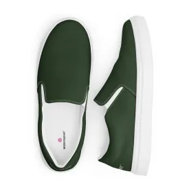 Pine Green Women's Slip Ons, Solid Dark Green Color Modern Minimalist Women’s Slip-On Canvas Shoes (US Size: 5-12)
