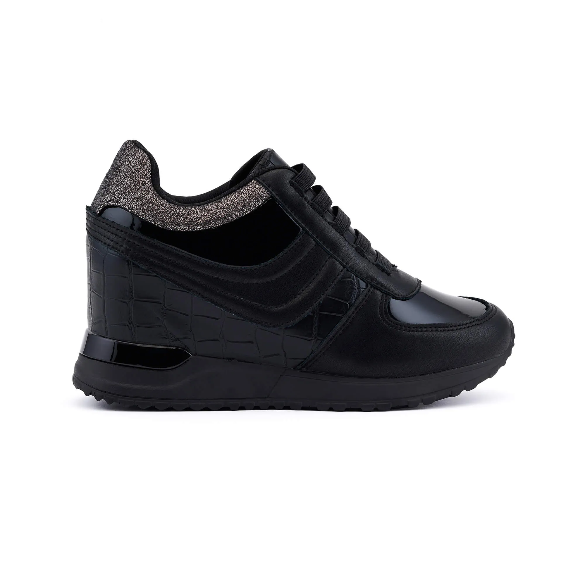 Prato Black Wedge Heel Sneakers