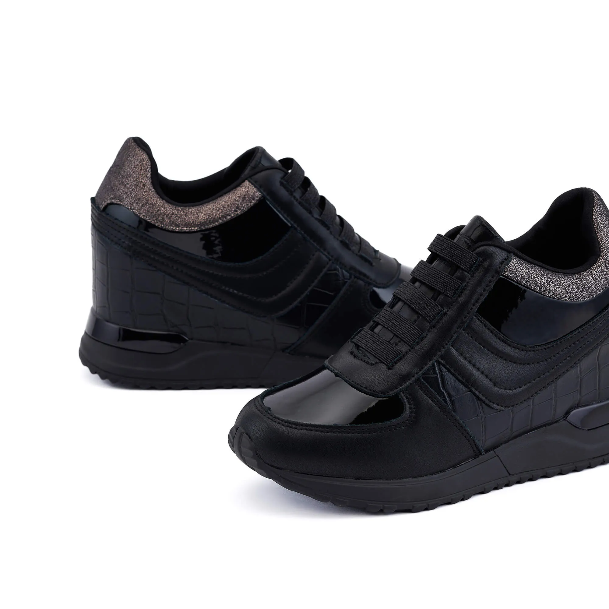 Prato Black Wedge Heel Sneakers