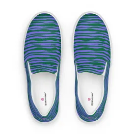 Purple Striped Women's Slip On, Purple Green Striped Print Women’s Slip-On Canvas Shoes (US Size: 5-12)