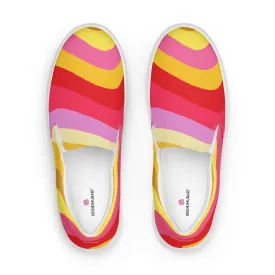 Red Rainbow Swirl Women's Sneakers, Gay Pride Rainbow Striped Print Women’s Slip-On Canvas Shoes (US Size: 5-12)