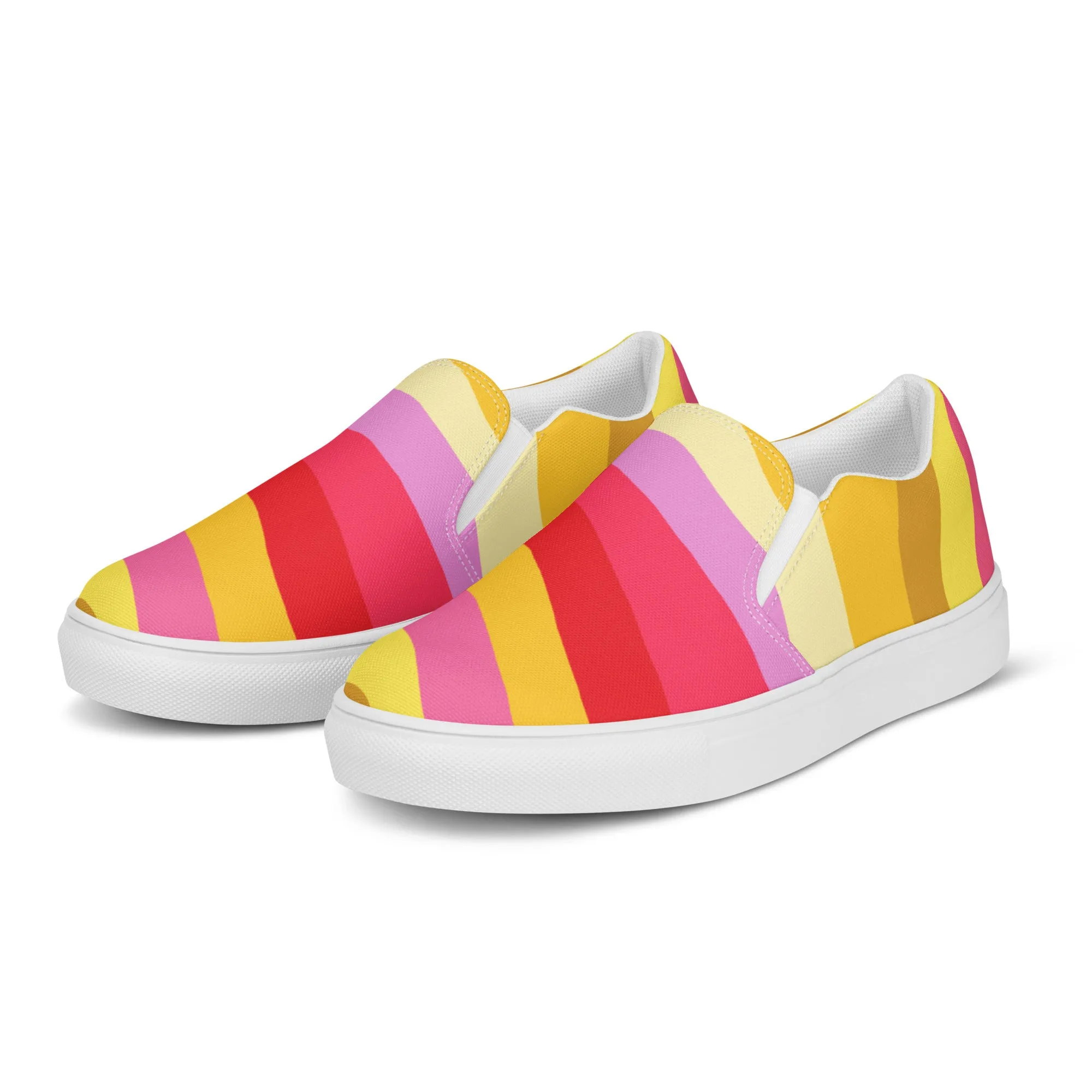 Red Rainbow Swirl Women's Sneakers, Gay Pride Rainbow Striped Print Women’s Slip-On Canvas Shoes (US Size: 5-12)