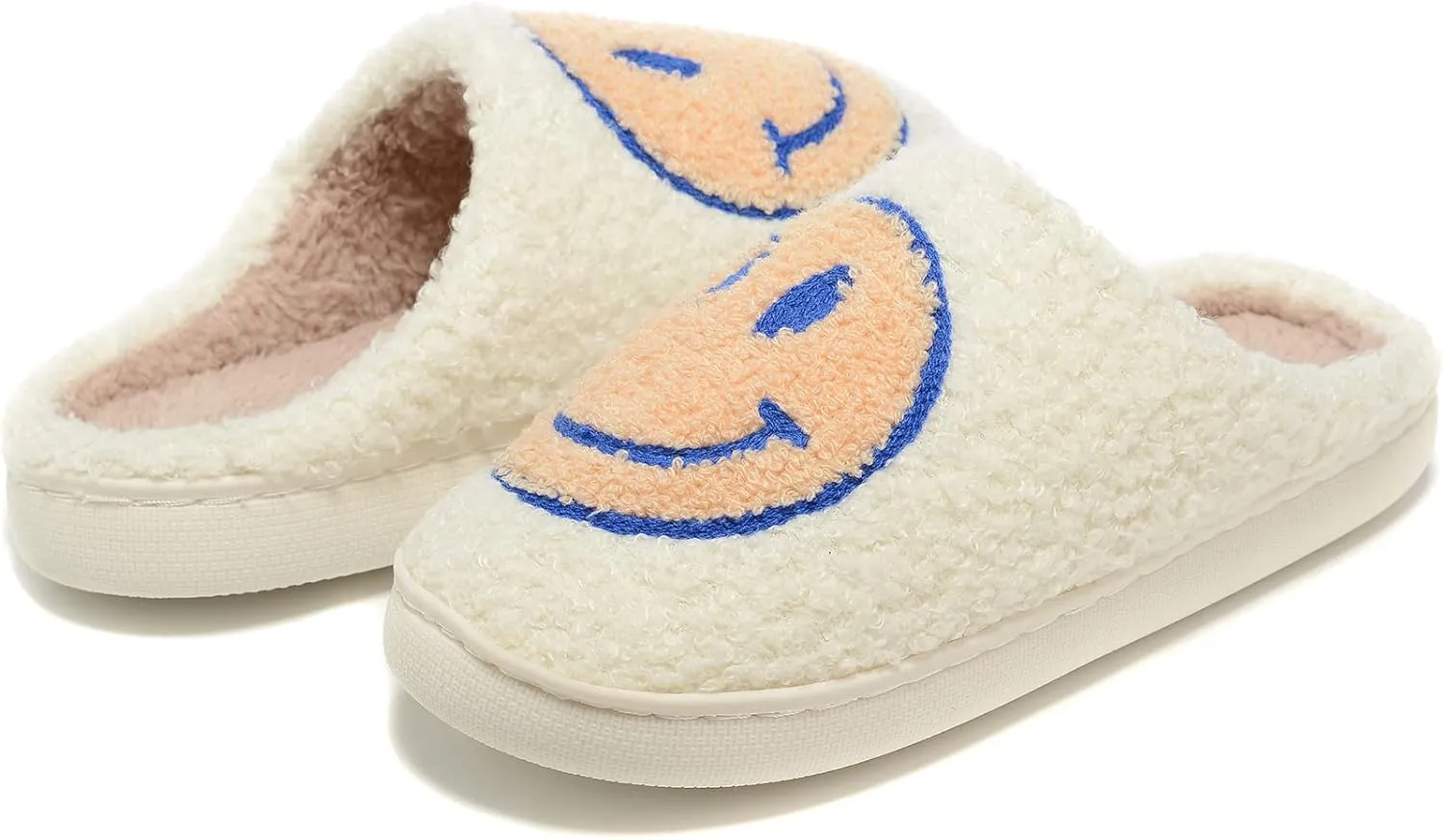 Retro Fuzzy Face Slippers for Women Men, Retro Soft Fluffy Warm Home Non-Slip Couple Style Casual Smile Face Slippers Indoor Outdoor Anti-Skid Warm Cozy Foam Slide Fuzzy Slides with Soft Memory Foam Shoes