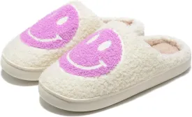 Retro Fuzzy Face Slippers for Women Men, Retro Soft Fluffy Warm Home Non-Slip Couple Style Casual Smile Face Slippers Indoor Outdoor Anti-Skid Warm Cozy Foam Slide Fuzzy Slides with Soft Memory Foam Shoes