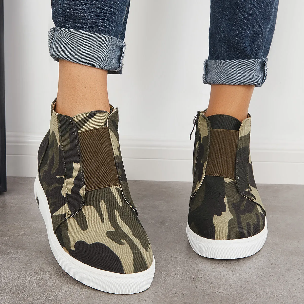 Sohiwoo  sneaker Casual Platform Hidden Wedge Sneakers High Top Ankle Booties