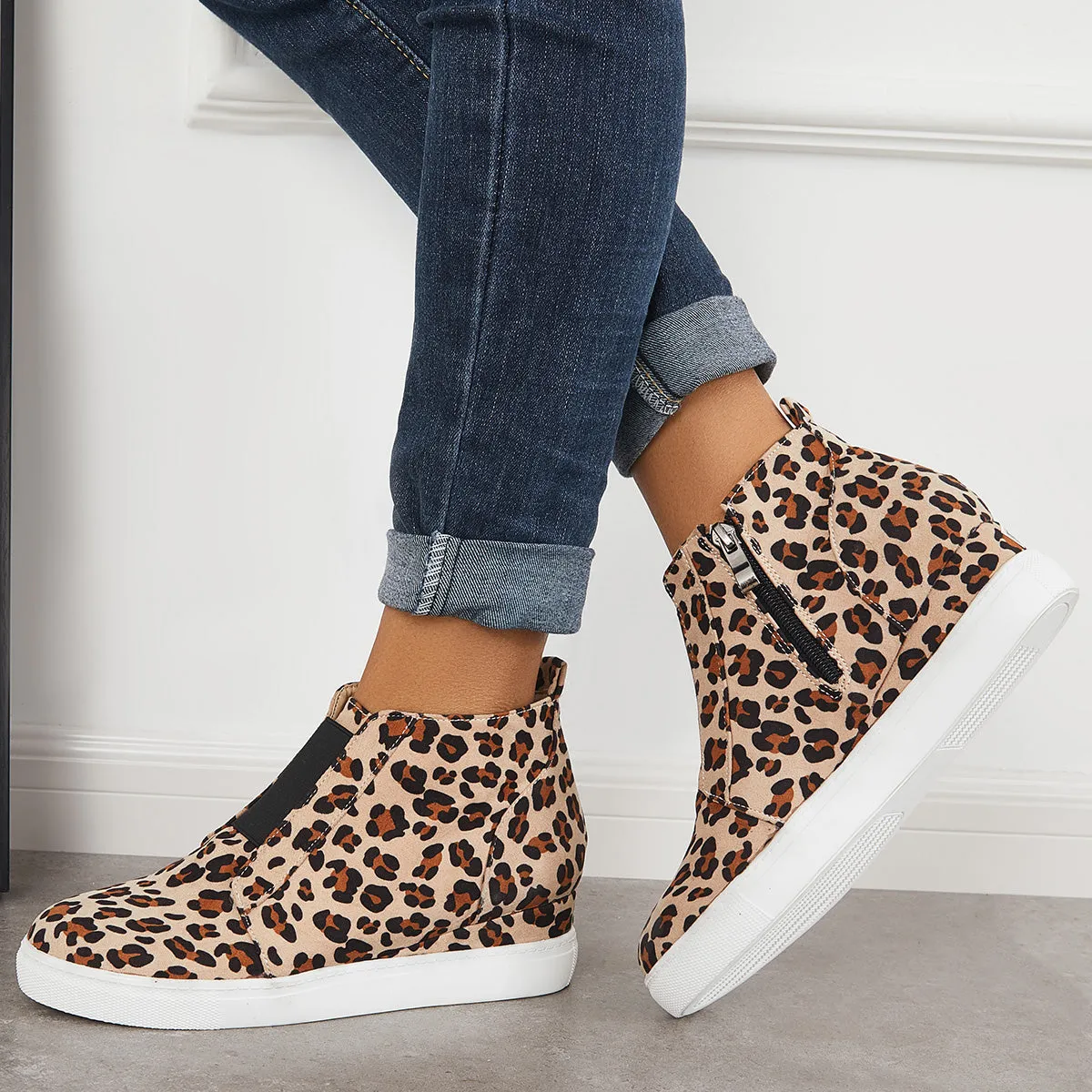 Sohiwoo  sneaker Casual Platform Hidden Wedge Sneakers High Top Ankle Booties