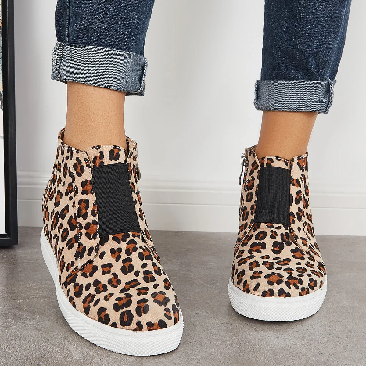 Sohiwoo  sneaker Casual Platform Hidden Wedge Sneakers High Top Ankle Booties