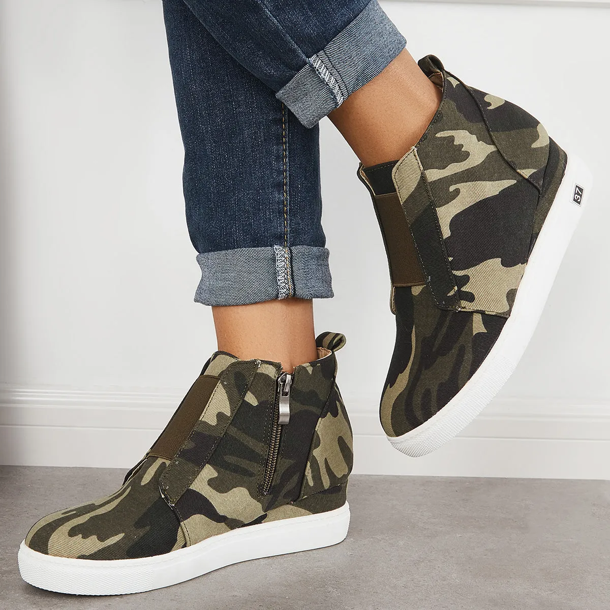 Sohiwoo  sneaker Casual Platform Hidden Wedge Sneakers High Top Ankle Booties