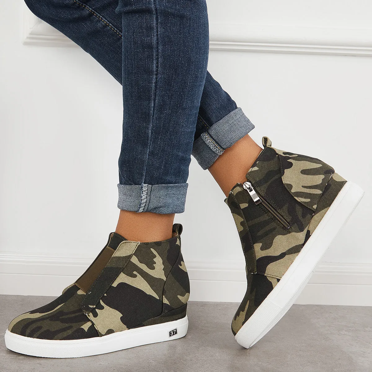 Sohiwoo  sneaker Casual Platform Hidden Wedge Sneakers High Top Ankle Booties