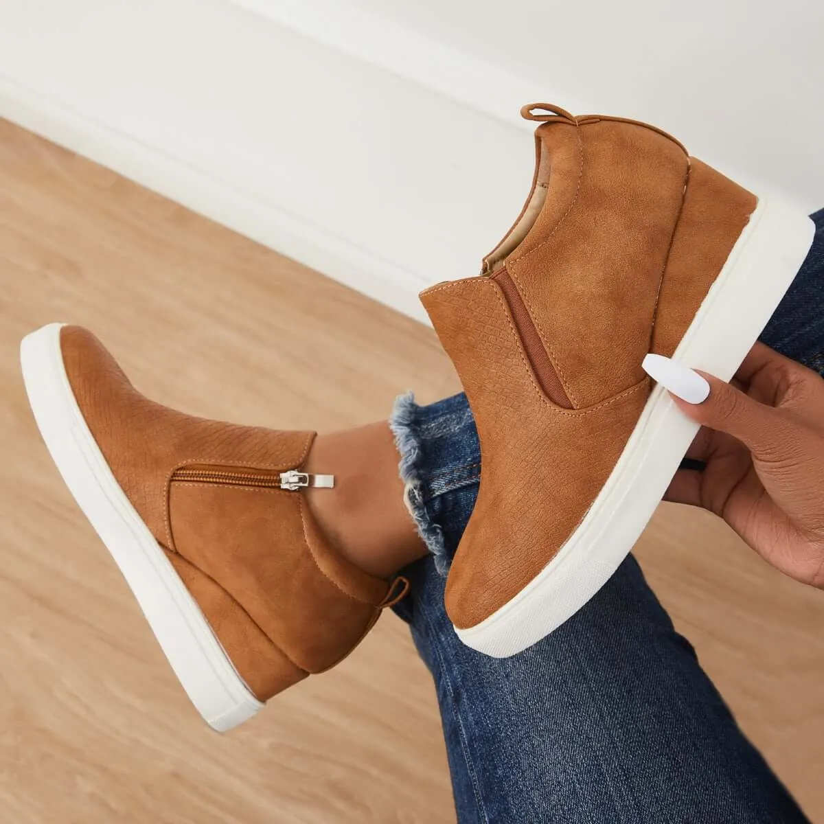 Sohiwoo  Women Casual Wedge Sneakers Slip on Platform Sneakers Hidden Wedge Ankle Booties