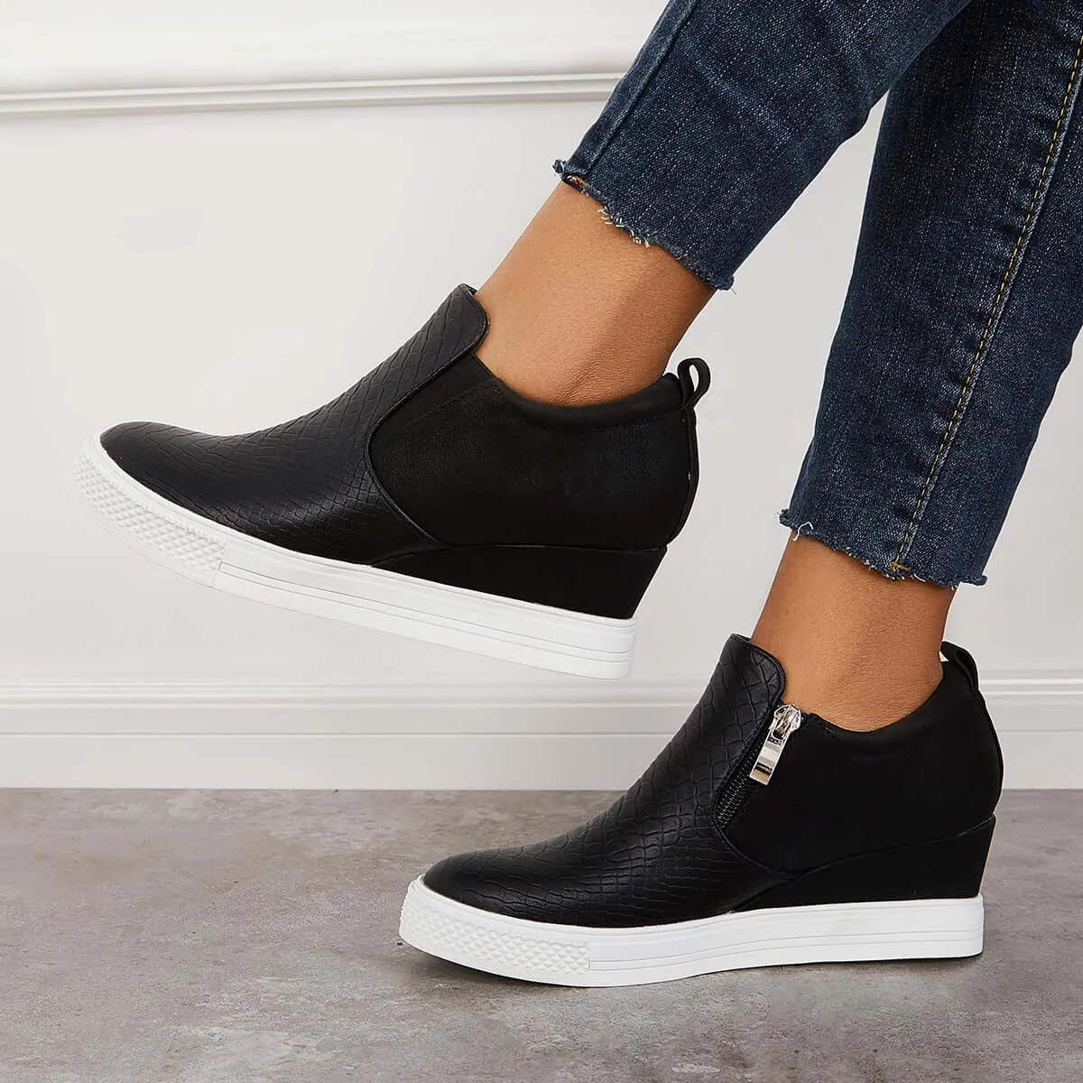 Sohiwoo  Women Casual Wedge Sneakers Slip on Platform Sneakers Hidden Wedge Ankle Booties