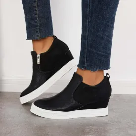 Sohiwoo  Women Casual Wedge Sneakers Slip on Platform Sneakers Hidden Wedge Ankle Booties