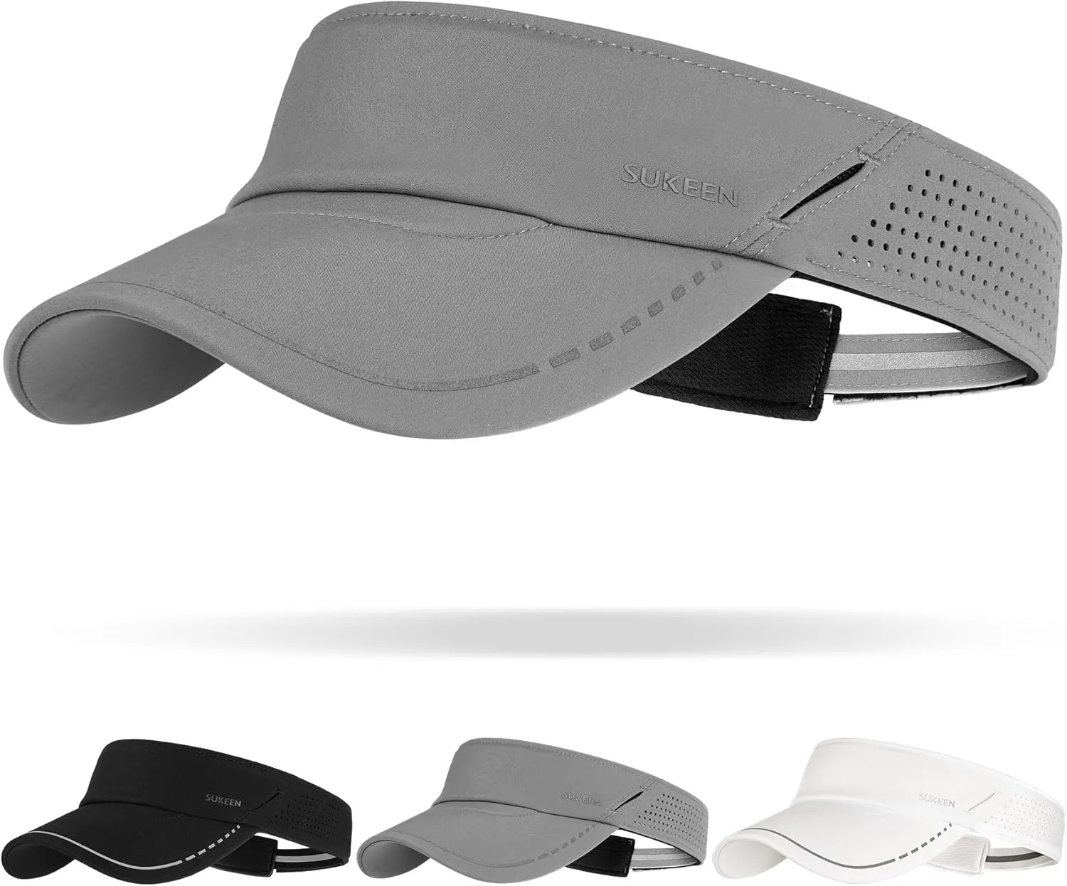 Sukeen Sports Sun Visor Men Women, Reflective Running Visor, Lightweight Adjustable Visor Hat for Golf Tennis, Sunglass Slots