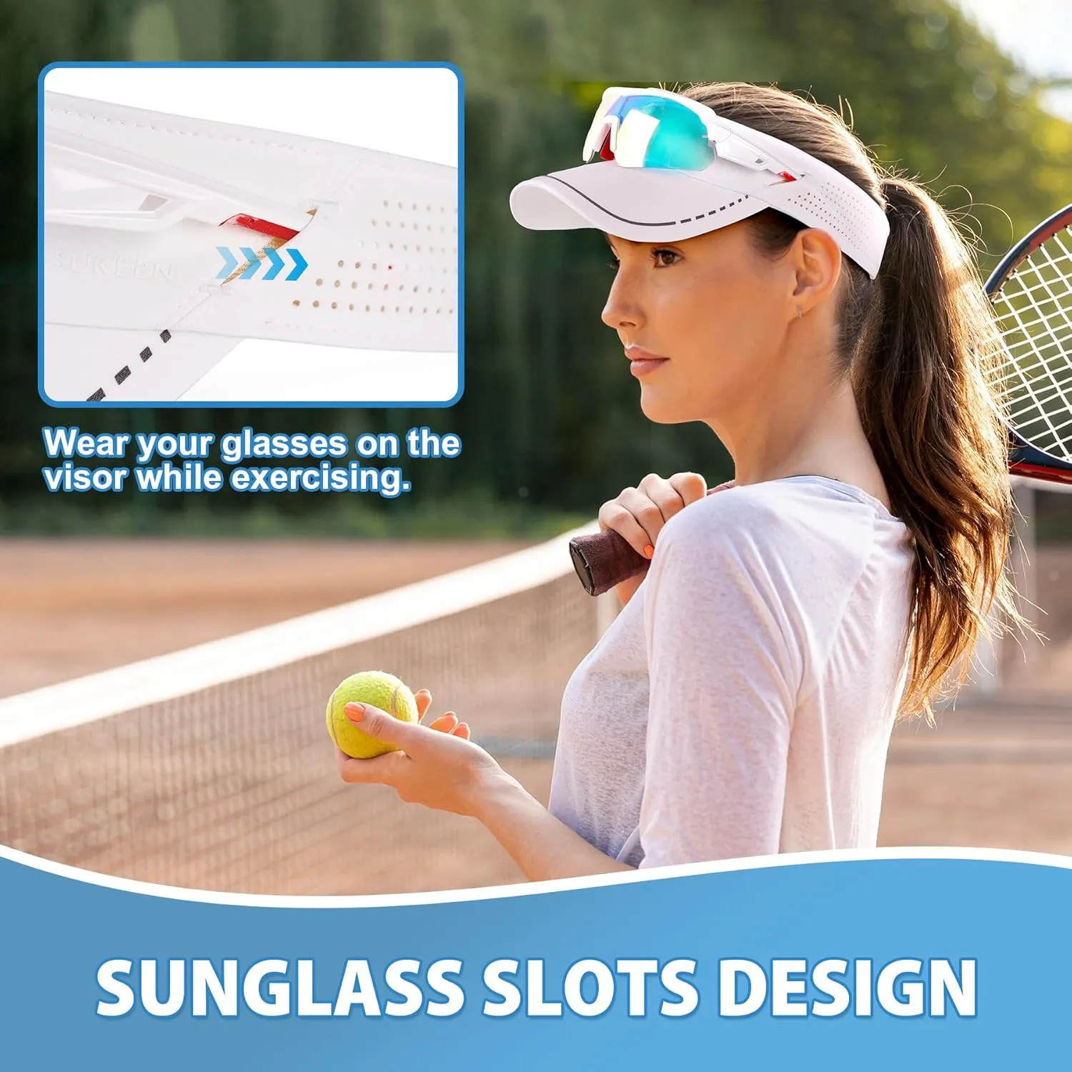 Sukeen Sports Sun Visor Men Women, Reflective Running Visor, Lightweight Adjustable Visor Hat for Golf Tennis, Sunglass Slots